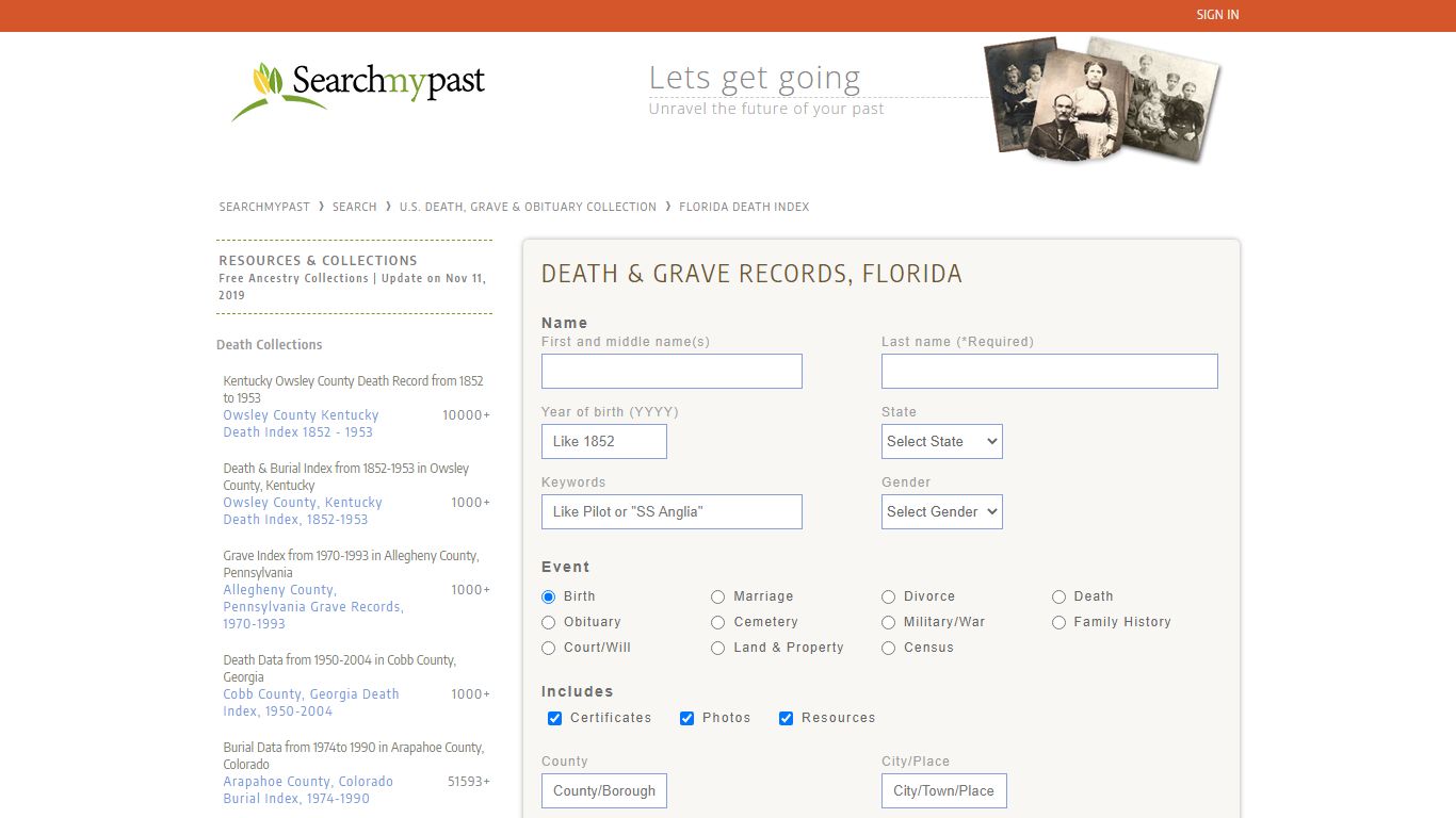 Florida Death Index | Searchmypast